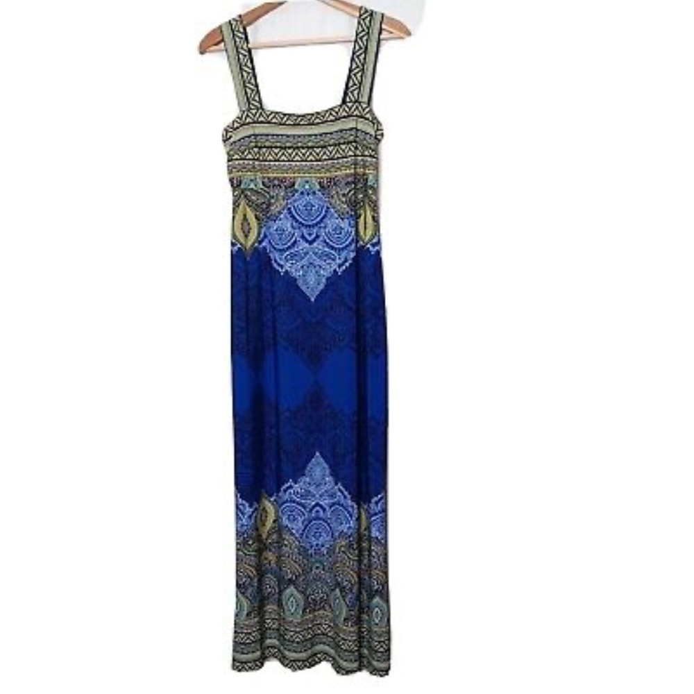Dressbarn Blue Tan Sleeveless Sundress Maxi